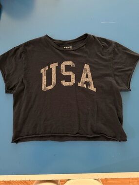 Original Retro Brand Black USA Cropped Short Sleeve Tee. Like New. Size XS
